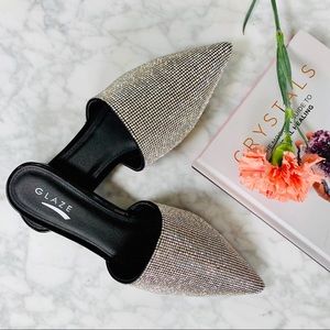 Shoes - ✨Black Crystal Rhinestone Pointed Mule Flats Shoes - ✨Black Crystal Rhinestone Pointed Mule Flats